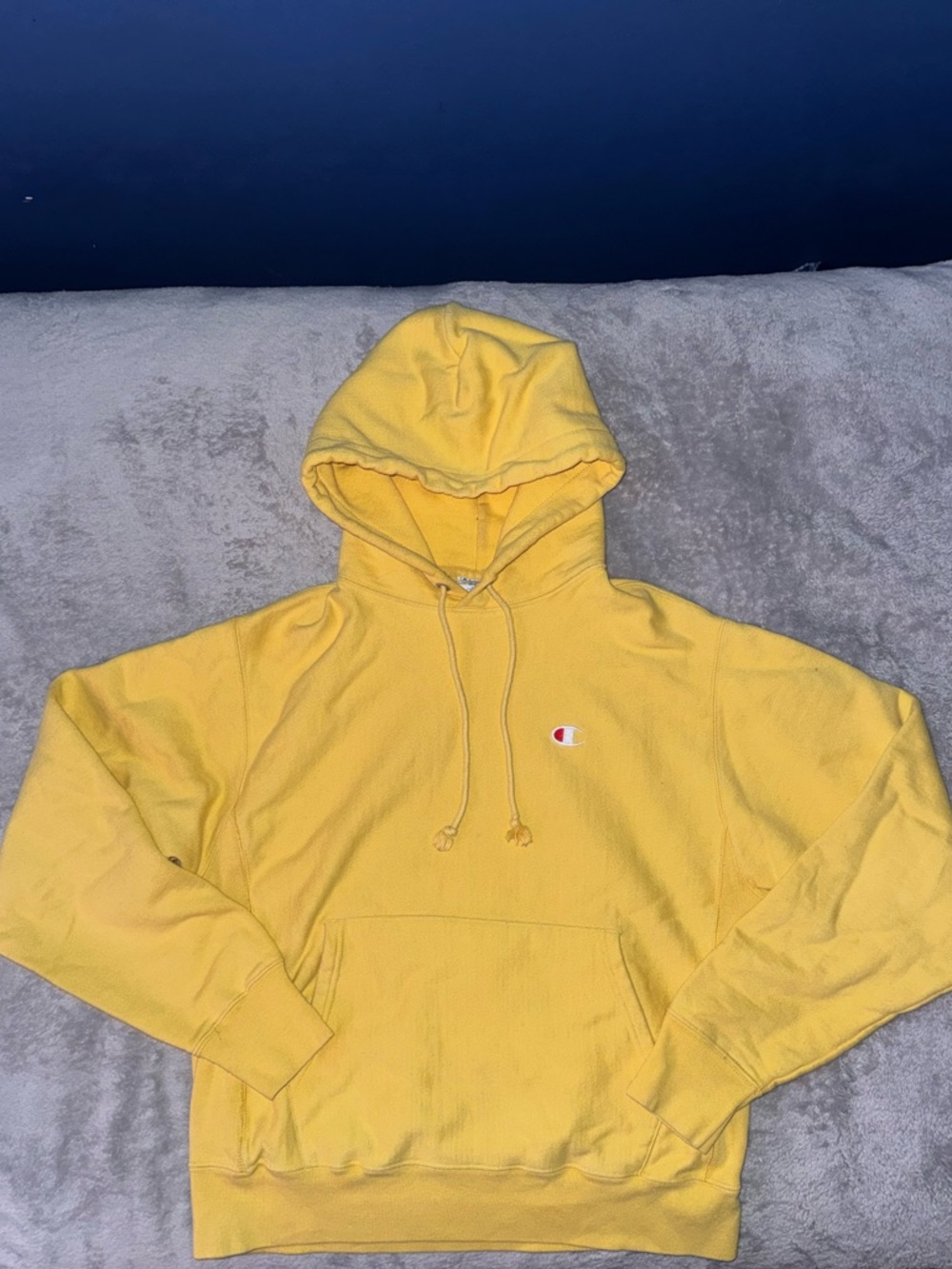 Mens Champion Yellow Hoodie Heavy
